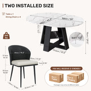 Hawsaiy Extendable Round to Oval Dining Table Set for 4, Space-Saving Wooden Table with Hidden Storage, Expandable Dining Table with Faux Leather Chairs