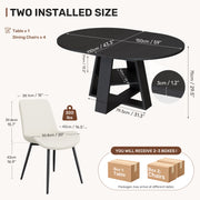 Hawsaiy Extendable Round to Oval Dining Table Set for 4–6, Space-Saving Wooden Table with Hidden Storage, Expandable Dining Table with Upholstered Chairs