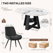 Hawsaiy Extendable Round to Oval Dining Table Set for 4–6, Space-Saving Wooden Table with Hidden Storage, Expandable Dining Table with Upholstered Chairs