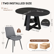 Hawsaiy Extendable Round to Oval Dining Table Set for 4–6, Space-Saving Wooden Table with Hidden Storage, Expandable Dining Table with Upholstered Chairs