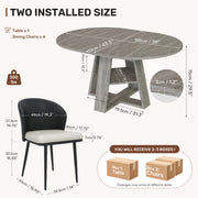 Hawsaiy Extendable Round to Oval Dining Table Set for 4, Space-Saving Wooden Table with Hidden Storage, Expandable Dining Table with Faux Leather Chairs