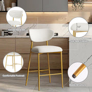 Hwawsaiy Counter Height Bar Stools Set of 2, Velvet Ergonomic Modern Counter Stool with Back, 25.9 inch Seat Height Comfy Bar Chairs with Powder Sprayed Golden Metal Legs, Grey