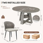 Hawsaiy Extendable Round to Oval Dining Table Set for 4, Space-Saving Wooden Table with Hidden Storage, Expandable Dining Table with Faux Leather Chairs