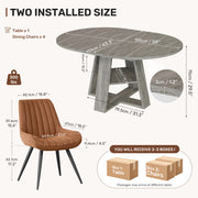 Hawsaiy Extendable Round to Oval Dining Table Set for 4–6, Space-Saving Wooden Table with Hidden Storage, Expandable Dining Table with Upholstered Chairs