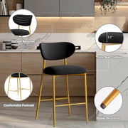 Hwawsaiy Counter Height Bar Stools Set of 2, Velvet Ergonomic Modern Counter Stool with Back, 25.9 inch Seat Height Comfy Bar Chairs with Powder Sprayed Golden Metal Legs, Grey