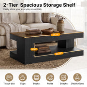 Hawsaiy Farmhouse Coffee Table with Storage Shelf & LED Light, 47
