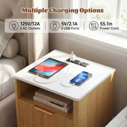 Hawsaiy Nightstand Set of 1/2 with Charging Station, Bedside Table with Drawer & Shelf, Mid Century Modern End Table for Bedroom, Wood Side Table with USB Ports & Outlet