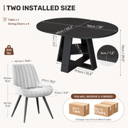 Hawsaiy Extendable Round to Oval Dining Table Set for 4–6, Space-Saving Wooden Table with Hidden Storage, Expandable Dining Table with Upholstered Chairs
