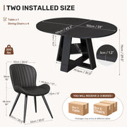 Hawsaiy Extendable Round to Oval Dining Table Set for 4–6, Space-Saving Wooden Table with Hidden Storage, Expandable Dining Table with Upholstered Chairs