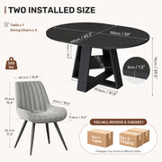 Hawsaiy Extendable Round to Oval Dining Table Set for 4–6, Space-Saving Wooden Table with Hidden Storage, Expandable Dining Table with Upholstered Chairs