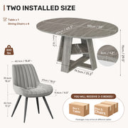 Hawsaiy Extendable Round to Oval Dining Table Set for 4–6, Space-Saving Wooden Table with Hidden Storage, Expandable Dining Table with Upholstered Chairs