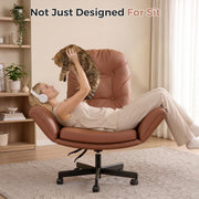 Hawsaiy Criss Cross Office Chair with Flip-Up Arms, Ergonomic Cross Legged Desk Chair, PU Leather Executive Computer Chair, 135° Reclining Plush Cushion, Pet-Friendly