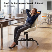 Hawsaiy Armless Office Chair with Rubber Wheels, PU Leather Desk Chair, Mid Back Adjustable Swivel Computer Chair, Small Space Vanity Task Chair
