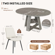 Hawsaiy Extendable Round to Oval Dining Table Set for 4–6, Space-Saving Wooden Table with Hidden Storage, Expandable Dining Table with Upholstered Chairs