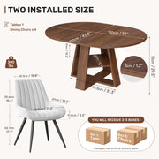 Hawsaiy Extendable Round to Oval Dining Table Set for 4–6, Space-Saving Wooden Table with Hidden Storage, Expandable Dining Table with Upholstered Chairs