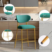 Hwawsaiy Counter Height Bar Stools Set of 2, Velvet Ergonomic Modern Counter Stool with Back, 25.9 inch Seat Height Comfy Bar Chairs with Powder Sprayed Golden Metal Legs, Grey