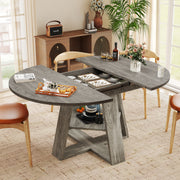 Hawsaiy 43.3-59 in Extendable Oval Dining Table for 4-6, Space-Saving Round Kitchen Table with Hidden Leaf Storage & Bottom Shelf for Small Space