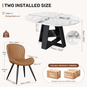 Hawsaiy Extendable Round to Oval Dining Table Set for 4–6, Space-Saving Wooden Table with Hidden Storage, Expandable Dining Table with Upholstered Chairs