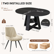 Hawsaiy Extendable Round to Oval Dining Table Set for 4–6, Space-Saving Wooden Table with Hidden Storage, Expandable Dining Table with Upholstered Chairs