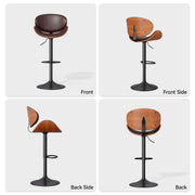 Nalupatio Swivel Bar Stools Set of 2, PU Leather Upholstered Bentwood Barstools with Back & Footrest,Seat Adjustable Height 23.5-32.5IN Counter Height Bar Chairs for Bar Kitchen Dining Room,Black