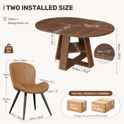 Hawsaiy Extendable Round to Oval Dining Table Set for 4–6, Space-Saving Wooden Table with Hidden Storage, Expandable Dining Table with Upholstered Chairs