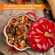 Hawsaiy 4.5 QT Pumpkin Shaped Cast Iron Dutch Oven, 360° Uniform Heating, Enameled Cast Iron Pot with Lid, Suitable for Most Stoves, Festive Cookware
