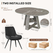 Hawsaiy Extendable Round to Oval Dining Table Set for 4–6, Space-Saving Wooden Table with Hidden Storage, Expandable Dining Table with Upholstered Chairs