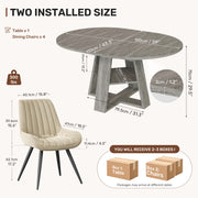 Hawsaiy Extendable Round to Oval Dining Table Set for 4–6, Space-Saving Wooden Table with Hidden Storage, Expandable Dining Table with Upholstered Chairs