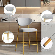 Hwawsaiy Counter Height Bar Stools Set of 2, Velvet Ergonomic Modern Counter Stool with Back, 25.9 inch Seat Height Comfy Bar Chairs with Powder Sprayed Golden Metal Legs, Grey