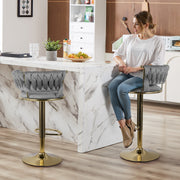 Hawsaiy Modern Velvet Bar Stool Set of 2/4 with Woven Back and Footrest for Kitchen, Bar, and Dining Spaces