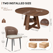 Hawsaiy Extendable Round to Oval Dining Table Set for 4, Space-Saving Wooden Table with Hidden Storage, Expandable Dining Table with Faux Leather Chairs