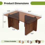 Hawsaiy Modern Glass Coffee Table with Wooden Base, Stylish End Table for Living Room & Office, Natural(23.6