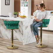 Hawsaiy Modern Velvet Bar Stool Set of 2/4 with Woven Back and Footrest for Kitchen, Bar, and Dining Spaces