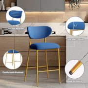 Hwawsaiy Counter Height Bar Stools Set of 2, Velvet Ergonomic Modern Counter Stool with Back, 25.9 inch Seat Height Comfy Bar Chairs with Powder Sprayed Golden Metal Legs, Grey