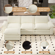 Nalupatio Sectional Sofa with Ottoman, L Shaped Modular Couch Set for Living Room, Comfy Cloud Sleeper Couch, Upholstered Furniture Corduroy Sofa Khaki