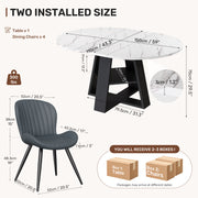 Hawsaiy Extendable Round to Oval Dining Table Set for 4–6, Space-Saving Wooden Table with Hidden Storage, Expandable Dining Table with Upholstered Chairs