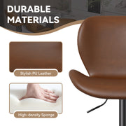 Nalupatio Swivel Bar Stools Set of 2,PU Leather Upholstered Barstools with Back & Footrest, Seat Adjustable Height 22.2-31IN Counter Height Bar Chairs for Bar Kitchen Island,Whiskey Brown