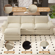 Nalupatio Sectional Sofa with Ottoman, L Shaped Modular Couch Set for Living Room, Comfy Cloud Sleeper Couch, Upholstered Furniture Corduroy Sofa Khaki