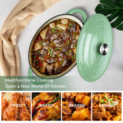 Hawsaiy Enameled Oval Dutch Oven Pot with Lid and Dual Handles, Cast Iron Dutch Oven for Cooking, Bread Baking, Non-stick Enamel Coated Cookware