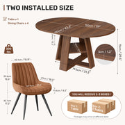 Hawsaiy Extendable Round to Oval Dining Table Set for 4–6, Space-Saving Wooden Table with Hidden Storage, Expandable Dining Table with Upholstered Chairs