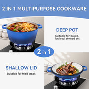 Hawsaiy 2-in-1 Cast Iron Dutch Oven Pot, Enameled Pots with Lid for Bread Baking, Cooking, Stewing, Heavy-Duty & Nonstick, Oven Safe up to 500°F, Dual Handles, Works on All Stovetops