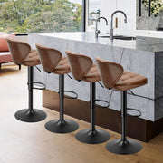 Nalupatio Bar Stools,PU Leather Adjustable Swivel Barstools Kitchen Counter Height Bar Stools, Hydraulic for Kitchen Counter Height, Square Island Backed Bar Stools,Black,Set of 2