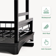 Kerilyn Dish Drying Rack, 2-Tier Land Stainless Steel Kitchen Organizer with Drain Board & Utensil Holders，Removable & Multifunctional Large Capacity Storage Rack for Kitchen Counter, Midnight