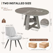 Hawsaiy Extendable Round to Oval Dining Table Set for 4–6, Space-Saving Wooden Table with Hidden Storage, Expandable Dining Table with Upholstered Chairs
