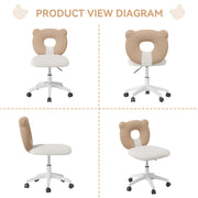 Nalupatio Bear Kids Desk Chair with Wheels& Back, Adjustable Armless Child Study Chair, Cute Teddy Fabric Office Chair, Vanity Makeup Chair for Girl & Lady in Bedroom Reading Living Room,Beige