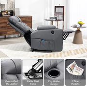 Hawsaiy PU Leather Power Lift Recliner with Massage and Heat for Elderly, Comfy Ergonomic Lounge Sofa Chair with Remote Control, 2 Cup Holders and Side Pockets