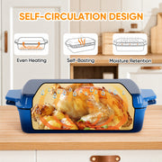 Hawsaiy Rectangular Enamel Dutch Oven with Ergonomic Binaural Handles, Perfect for All Stovetops and Oven Cooking