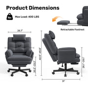 Hawsaiy Big and Tall Office Chair with Footrest, Ergonomic Executive Desk Chair with Flip-Up Arms, Reclining High Back Computer Chair with Headrest & Side Pockets