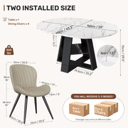 Hawsaiy Extendable Round to Oval Dining Table Set for 4–6, Space-Saving Wooden Table with Hidden Storage, Expandable Dining Table with Upholstered Chairs