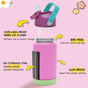 Hawsaiy 12oz Kids Insulated Water Bottle with Straw Lid, Leak-Proof Stainless Steel BPA-Free for School Boys and Girls